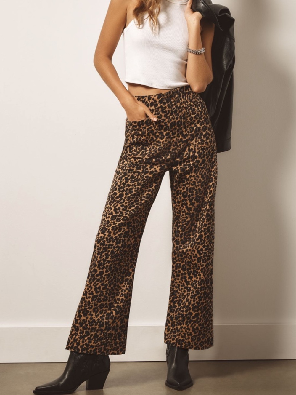 NWOT Anthropologie Leopard Colette Cropped Wide Leg Jeans by Maeve 29 Petite